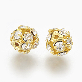 Golden Plated Brass Rhinestone Beads, Round