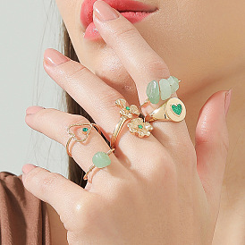 Natural stone hand-woven ring love flower geometric figure ring five-piece set