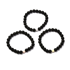 Natural Lava Rock Stretch Bracelets Sets, Oil Diffuser Yoga Menditation Beads Bracelets for Men Women Girls Jewelry, Brass Heart Bracelets