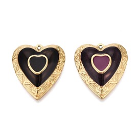 304 подвески из нержавеющей стали и эмали, сердце прелести, ионное покрытие (ip), реальный 18 k позолоченный