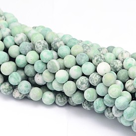 Round Natural Qinghai Jade Bead Strands, Frosted