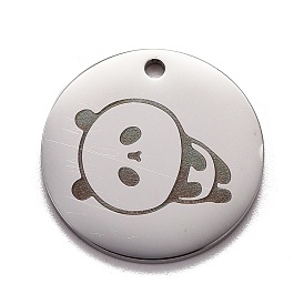 Pendentif en acier inoxydable, plat et circulaire avec panda
