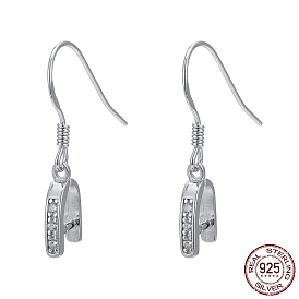 925 Sterling Silver Earring Hooks, with Cubic Zircon and Pinch Bails, 22mm, 18 Gauge, Pin: 1mm