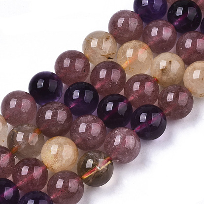 Бусы из натурального рутилового кварца и клубничного кварца, круглые