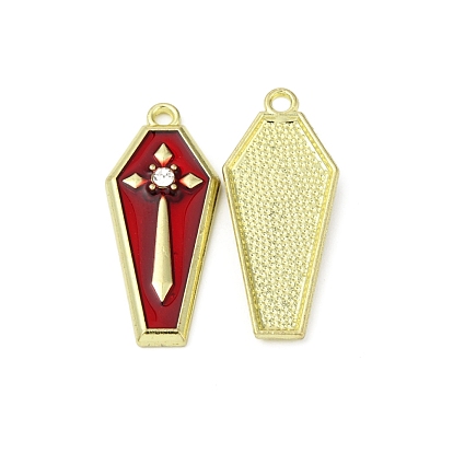 Zinc Alloy Enamel Pendants, with Rhinestone, Coffin with Cross