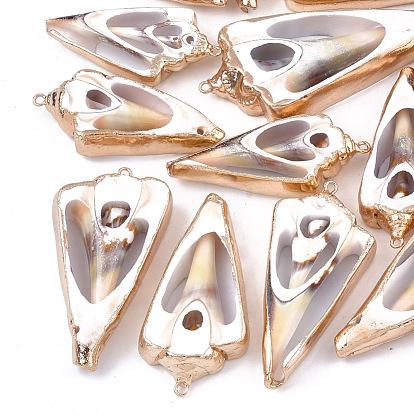 Electroplate Spiral Shell Pendants, with Iron Findings, Light Gold