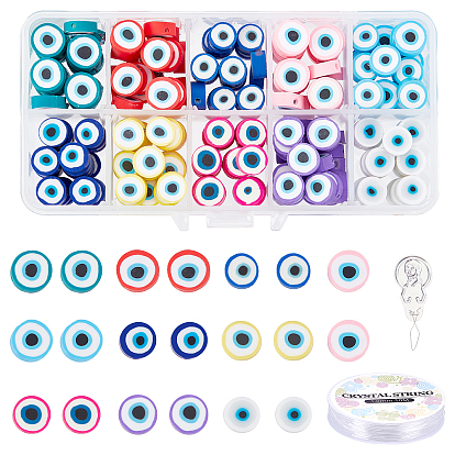 250Pcs 10 Colors Handmade Polymer Clay Beads, 1 Roll Elastic Crystal Thread and 1Pc Aluminum Threaders, for DIY Kits