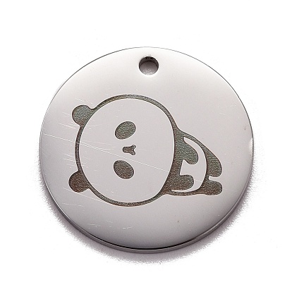 Pendentif en acier inoxydable, plat et circulaire avec panda