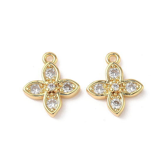 Latón micro pavimenta claro cubic zirconia encantos, encanto de trébol, sin níquel