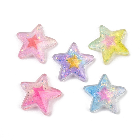 Прозрачные звездчатые смоляные кабошоны, с блестка, два тона