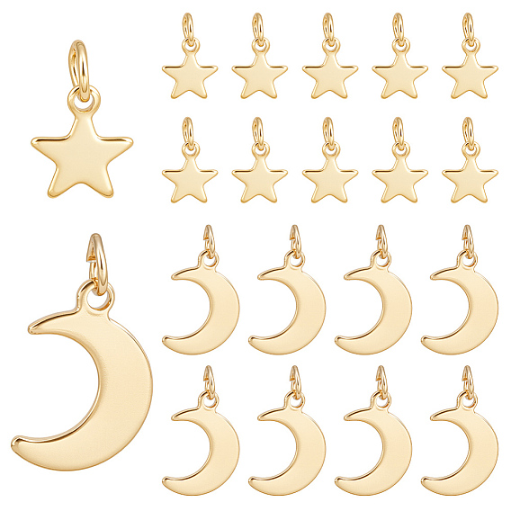 60шт 2 стили 304 подвески из нержавеющей стали, с прыжковых колец, очарование звезды и луны