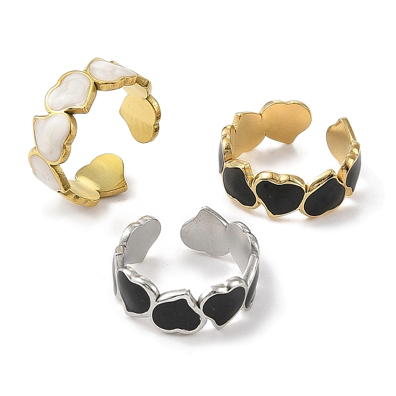 Сердце 304 эмалированные открытые манжеты из нержавеющей стали для женщин, ионное покрытие (ip)