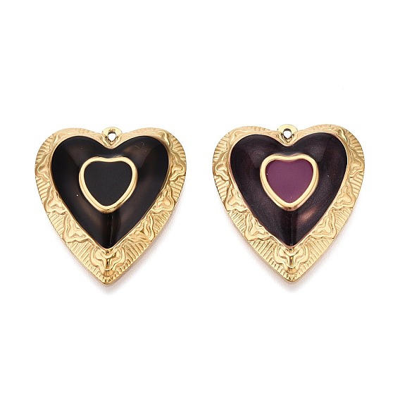 304 подвески из нержавеющей стали и эмали, сердце прелести, ионное покрытие (ip), реальный 18 k позолоченный