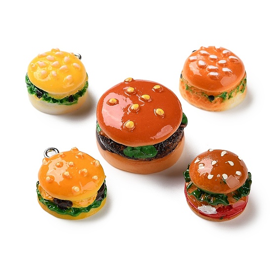 Непрозрачные подвески смолы, имитация еды, гамбургер очарование, с железным штифтом
