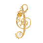 Golden Alloy Rhinestone Brooches, Musical Note Pins, with Plastic Imitation Pearl