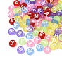 Transparent Acrylic Beads, Craft Beads, Flat Round with Russian Alphabet Pattern