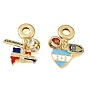 Dijes colgantes europeos de latón con micropavé de circonitas cúbicas transparentes y esmalte., Grandes colgantes agujero, amuletos de mapa/corazón, chapado en rack, larga duración plateado, sin plomo y cadmio