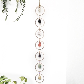 Carillon éolien à sept chakras de style bohème de guérison, Décoration pendentif en pierre d'énergie en cristal