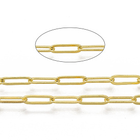 Brass Paperclip Chains, Drawn Elongated Cable Chains, Soldered, with Spool, Oval