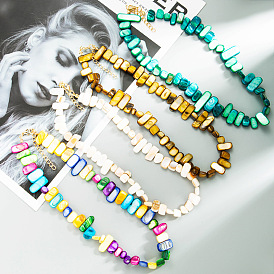 Boho Geometric Rainbow Shell Handmade Beaded Necklace Jewelry Accessory
