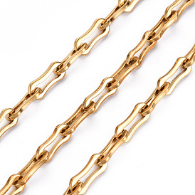 304 Stainless Steel Link Chains, with Spool, Unwelded, Nickel Free, Real 18K Gold Plated