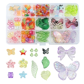 DIY Jewelry Making Finding Kit, Including Butterfly & Leaf & Flower & Marine Organism Acrylic Beads & Pendants, Glass Charms