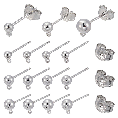 24шт. 3 стили серьги-гвоздики с круглыми шариками из стерлингового серебра, сережка с горизонтальной петлей, с печатью s925, с гайкой 24шт.