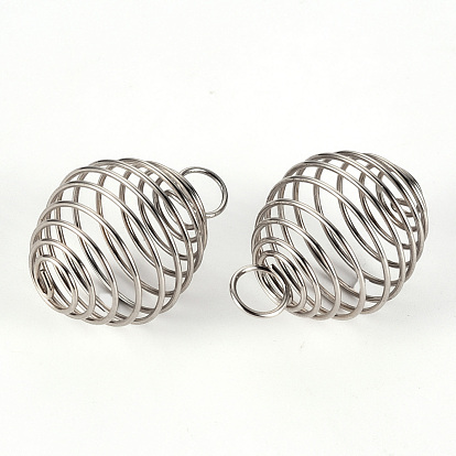 304 Stainless Steel Wire Pendant, Spiral Bead Cage Pendants