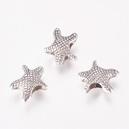 Alloy European Beads, Large Hole Beads, Starfish/Sea Stars