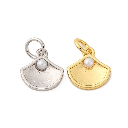 Латунь прелести, формы раковины, с abs имитационными жемчужными бусинами , стойки покрытие, долговечный, без кадмия и без свинца, с целью перехода в кольце