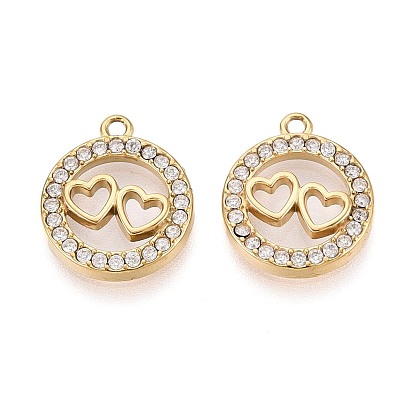 304 подвески из микро-паве из нержавеющей стали с фианитами, кольца и сердечки, ионное покрытие (ip)