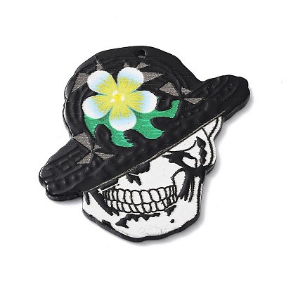 Acrylic Pendant, Skull with Flower Hat