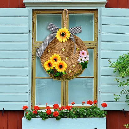 3D Creative Artificial Flower Wall Decoration, with Hemp Rope
