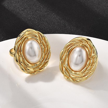 Овальные латунные перстни для женщин, с абс пластмассовой имитационной жемчужиной, долговечный, без свинца и без кадмия