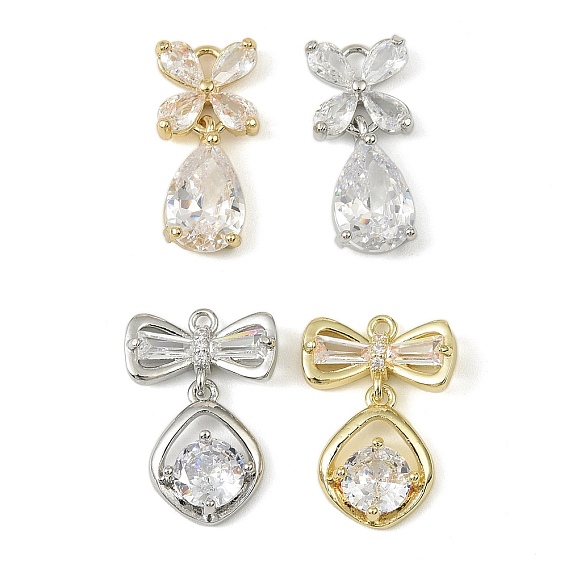Латунные микро проложить кубического циркония подвески, без кадмия, без никеля и без свинца, бант/цветок со слезинкой