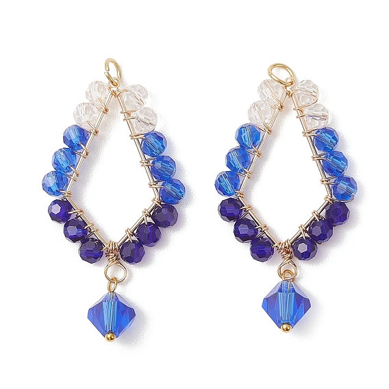 Стеклянные подвески, слеза, с латунным и 304 нержавеющим соединительным кольцом, граненые