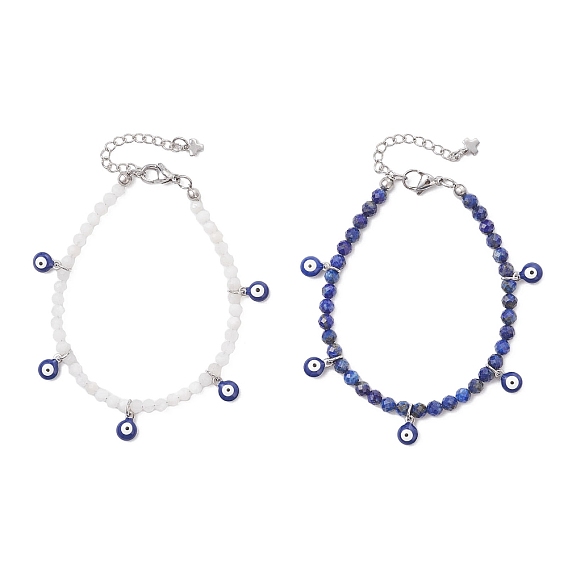 2шт. браслеты с подвесками из натурального лазурита и радужного лунного камня, сглаз 304 эмалированный амулет из нержавеющей стали для женщин