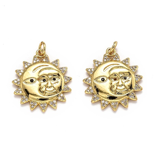 Латунные микропаве прозрачные подвески с фианитом, долговечный, с прыжковых колец, солнце