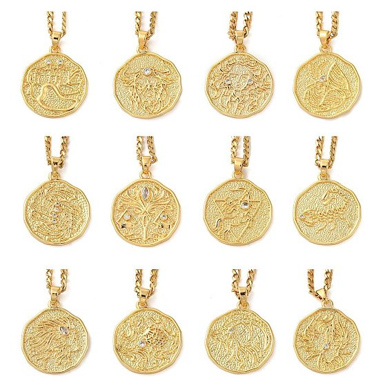 Латунная прозрачная кубическая циркония панцирная цепочка созвездие кулон медаль ожерелья для женщин, реальный 18 k позолоченный