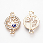 Alloy Rhinestone Links Connectors, Enamel Style, Flat Round with Tree of Life and Evil Eye, Blue