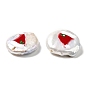 Baroque Style Natural Keshi Pearl Beads, Christmas Theme Beads with Enamel, Flat Round, Seashell Color