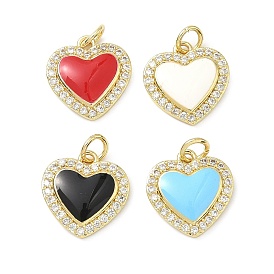 Латунные микропаве прозрачные подвески с фианитом, с эмалью, долговечный, стойки покрытие, без свинца и без кадмия, сердце прелести, реальный 18 k позолоченный