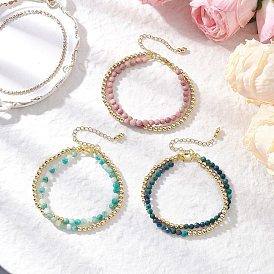 3шт. натуральные родонит, хризоколла, лазурит и окрашенный гемиморфит круглые бусины двухслойные браслеты для женщин, с латунным шарики прокладки