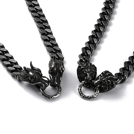 Ion Plating(IP) 304 Stainless Steel Diamond Cut Curb Chain Necklaces, with Dragon Heads Clasps