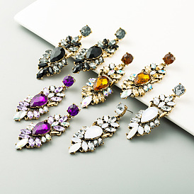 Ethnic style casual earrings with exaggerated long design and alloy water drill.