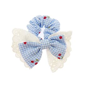 300Pcs Cherry & Tartan Pattern Lace Edge Polyester Elastic Hair Ties, Bowknot Scrunchie/Scrunchy, Ponytail Holder for Women Girls