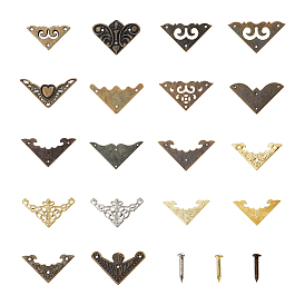 18 стили железный декоративный уголок для деревянного ящика, треугольник с летучей мышью/благоприятным облаком/бабочкой, с гвоздями