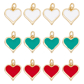 12pcs 3 couleurs réelles 18 breloques en laiton plaqué or 14 carats, avec émail et anneaux de saut, plaqué longue durée, cœur
