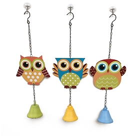 Iron Owl Hanging Wind Chimes with Bell, for Garden Outdoor Decorations