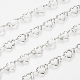 Brass Handmade Link Chains, with Spool, for Craft Jewelry Making, Long-Lasting Plated, Unwelded, Heart